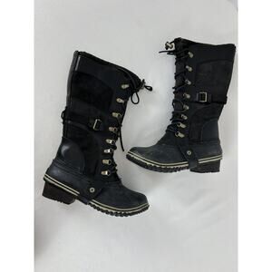 Sorel Conquest Carly Black Tall Snow Boots Waterproof Womens Size 8.5 Punk